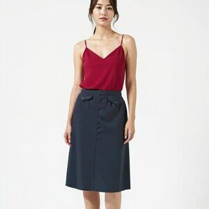 Vintage 70's French Designer Minimalist Gray Grey Straight Wool Skirt 40 S 4 6